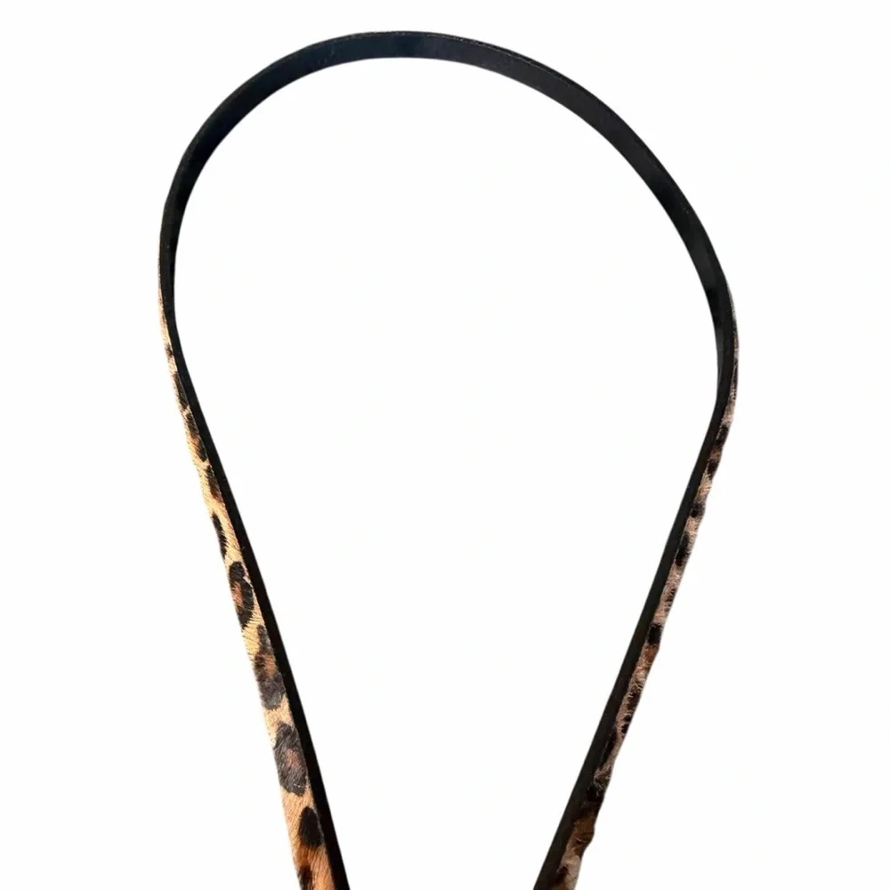 J. Crew Leopard Print Calf Hair Skinny Belt Size Medium - Picture 3 of 8